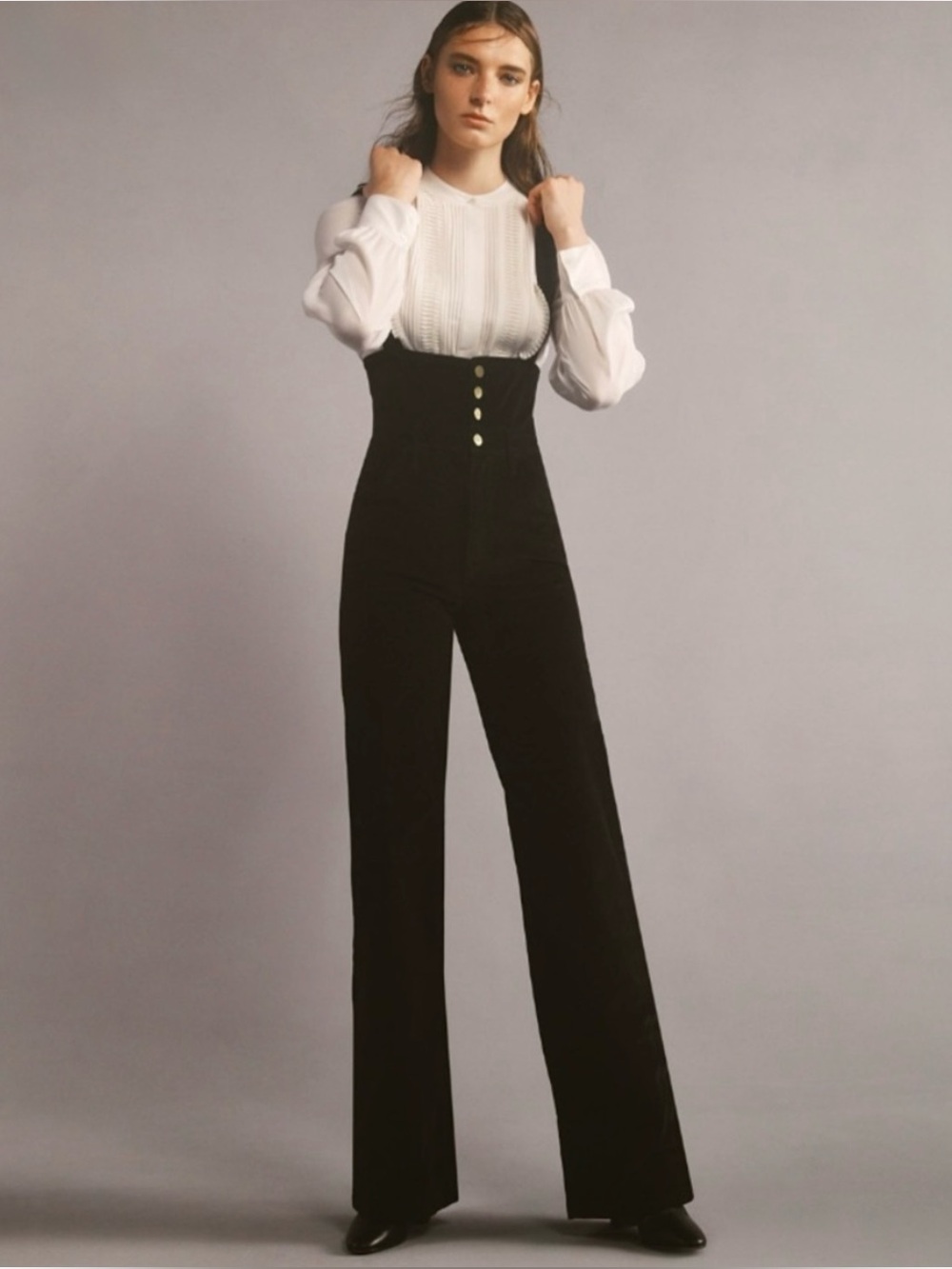 FRAME | Le Velveteen Cumberbund Wide Leg Jumpsuit in Noir/Black, Size 30